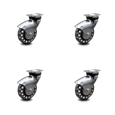 SERVICE CASTER 3 Inch Bright Chrome Hooded Polyurethane Top Plate Casters SCC, 4PK SCC-03S310-PPUBD-BC-4